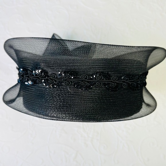 Vintage 50s Deborah New York Womens Black Mesh Pillbox Hat Sequin Church Derby - Picture 7 of 9